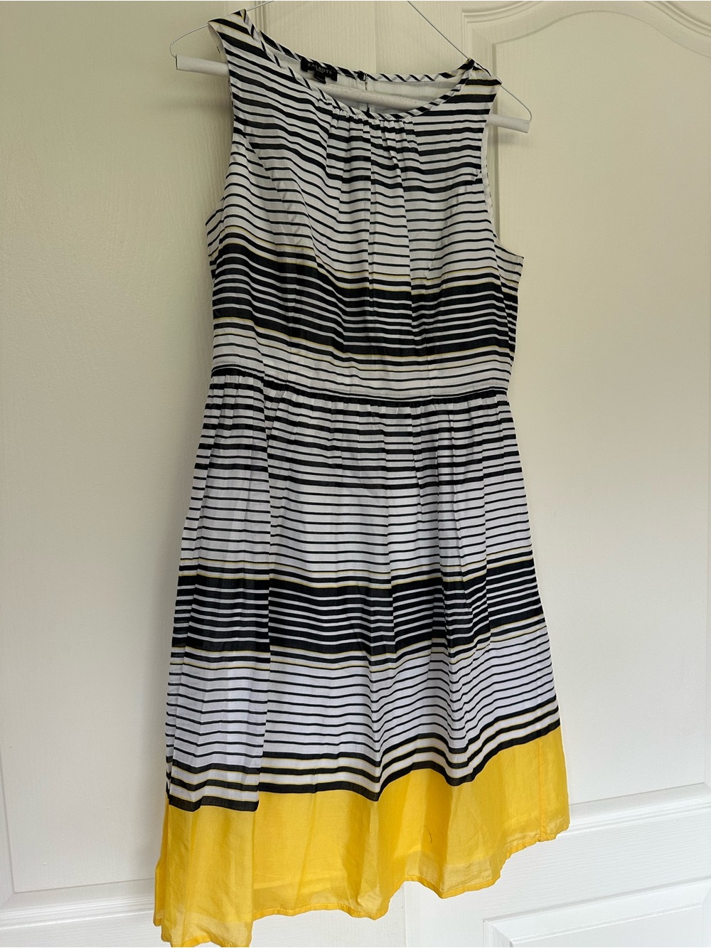 Talbots Black & White Striped Sleeveless Dress with Yellow Hem
